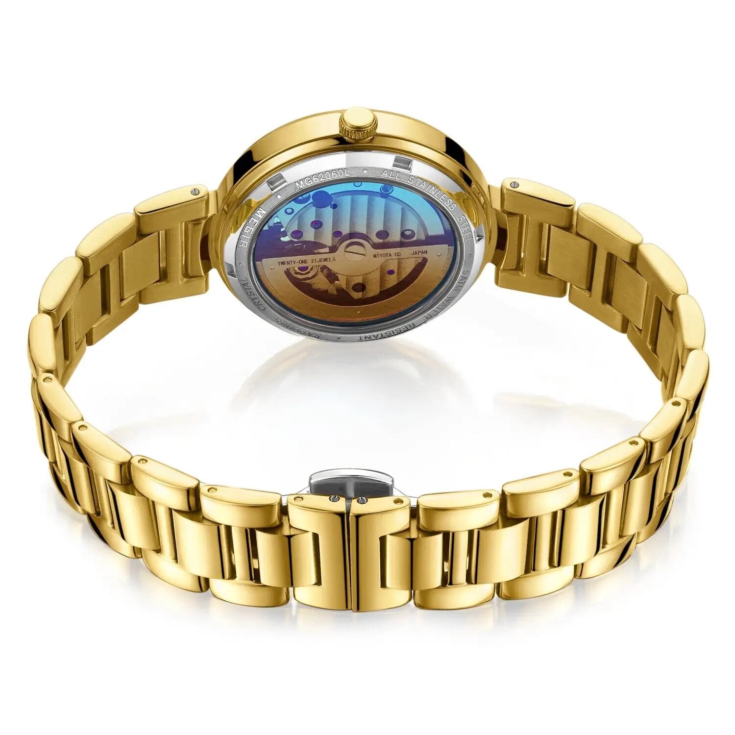 MEGIR Luxury Stainless Steel Gold Women Bracelet Watch Large Dial Automatic Mechanical Wrist Watches Ladies Business Watch Clock 62060