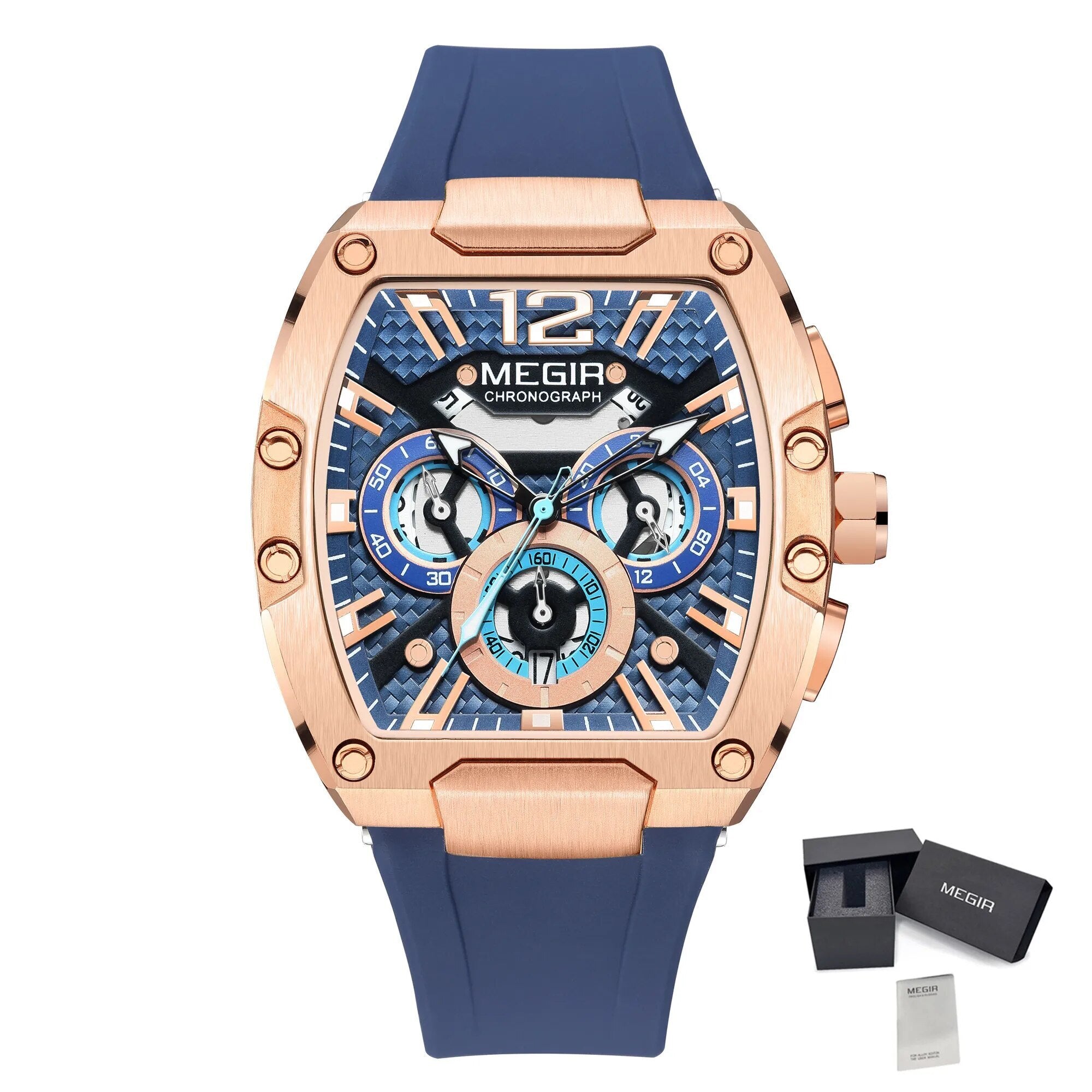 MEGIR Chronograph Luxury Sport Quartz Watch Men Waterproof Luminous Silicone Casual Big Dial Wristwatch Auto Date Reloj Hombre 8112