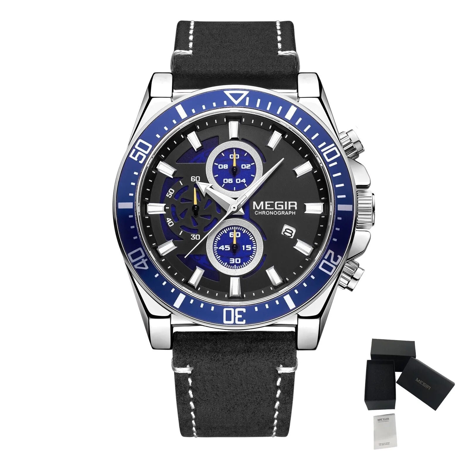 MEGIR Fashion Watches for Men Leather Strap Sport Military Wristwatch Man Quartz Watch Waterproof Chronograph with Calendar 2132
