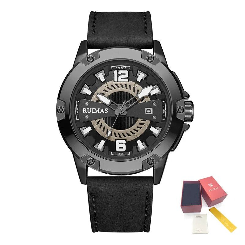 RUIMAS Luxury Men Watches Leather Strap Sport Casual Wristwatches Waterproof Luminous Date Clock Big Dial Montre Homme 302