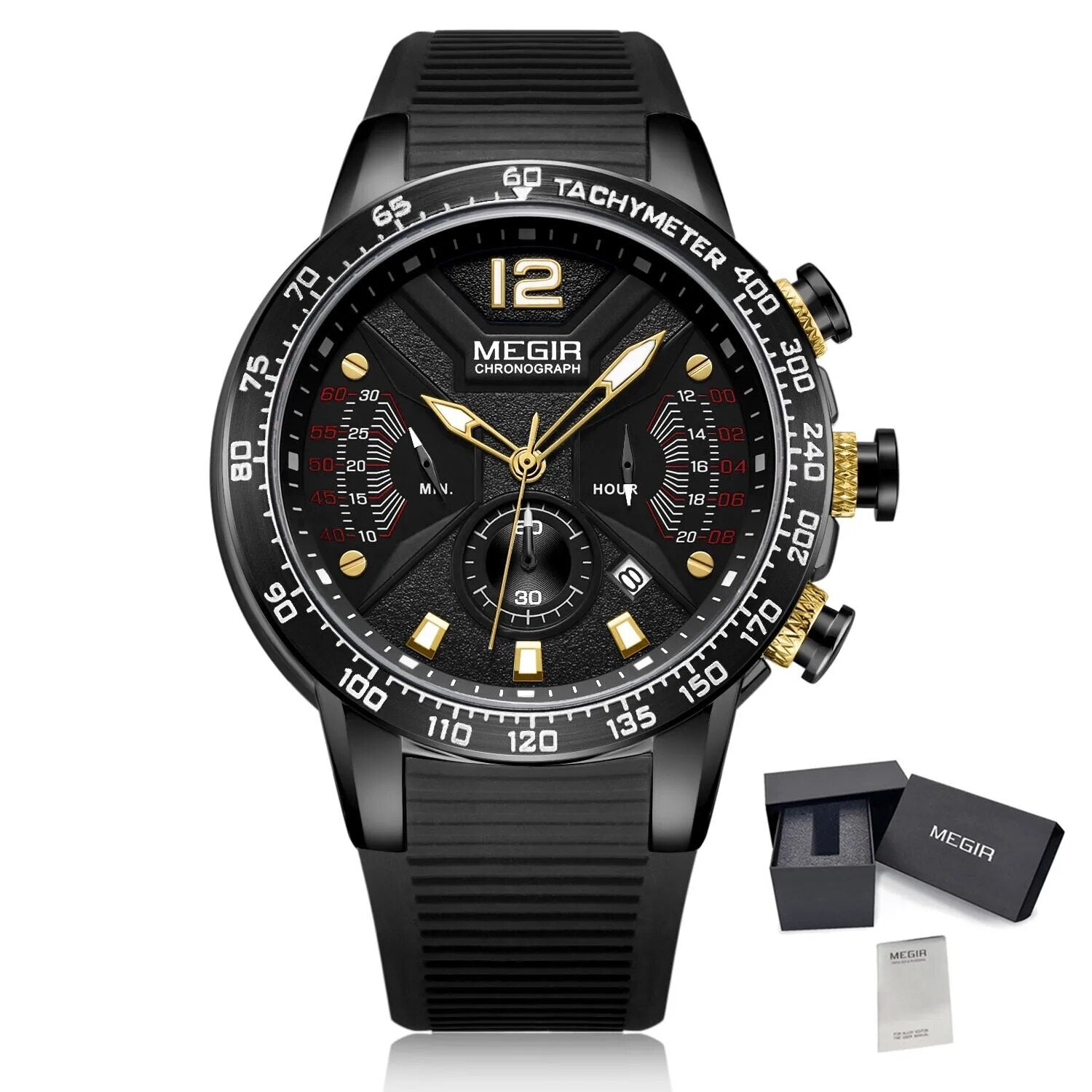 MEGIR Silicone Strap Quartz Military Watches for Men Fashion Sport Wristwatch Clock Big Dial Watch Chronograph Montre Homme 2106