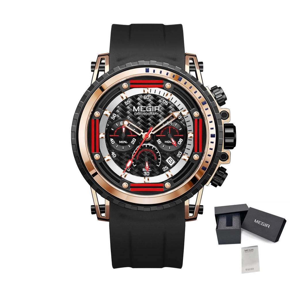 MEGIR Men's Sports Military Watches Fashion Luxury Quartz Wristwatch Silicone Strap Waterproof Chronograph Luminous Male Clock 2143