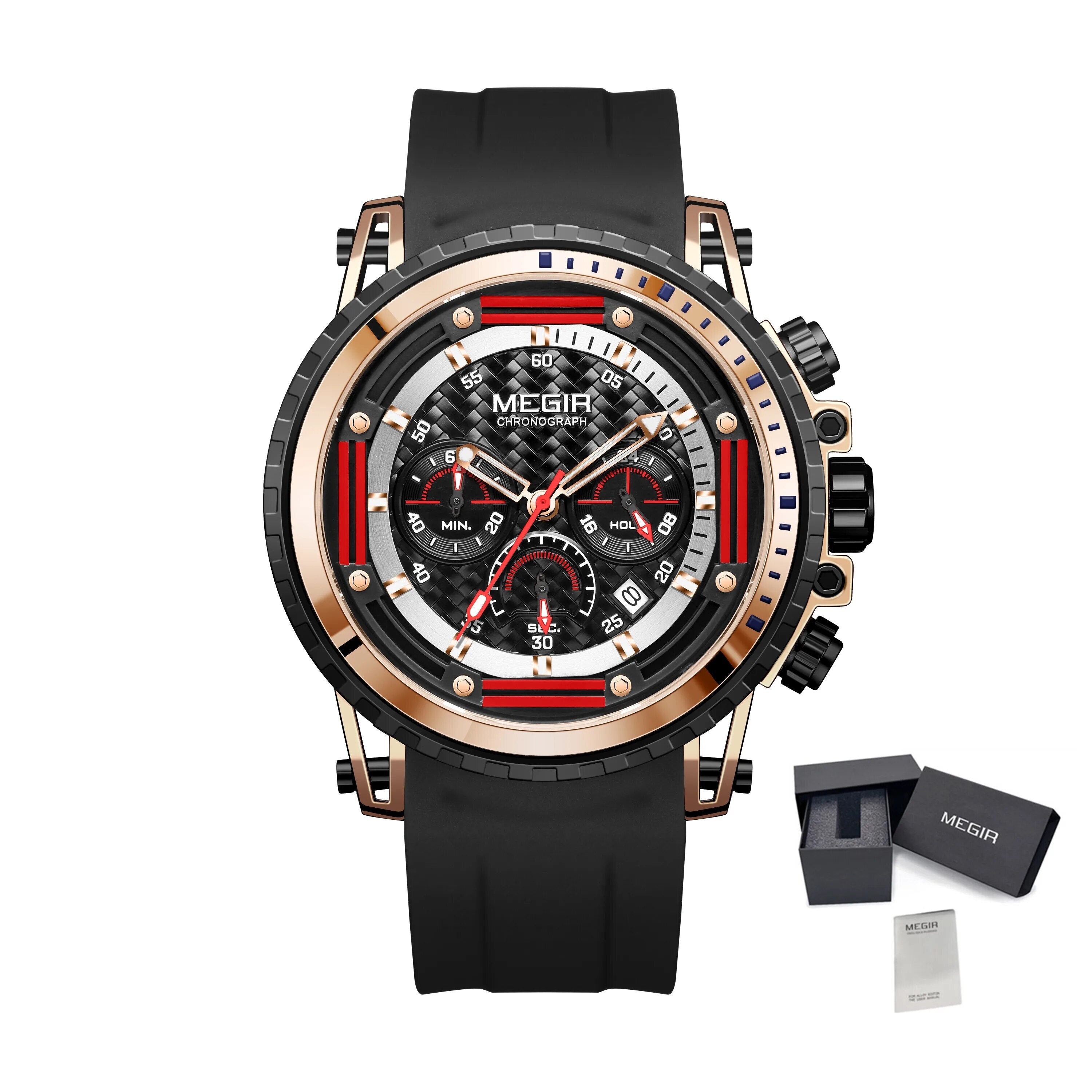 MEGIR Men's Sports Military Watches Fashion Luxury Quartz Wristwatch Silicone Strap Waterproof Chronograph Luminous Male Clock 2143