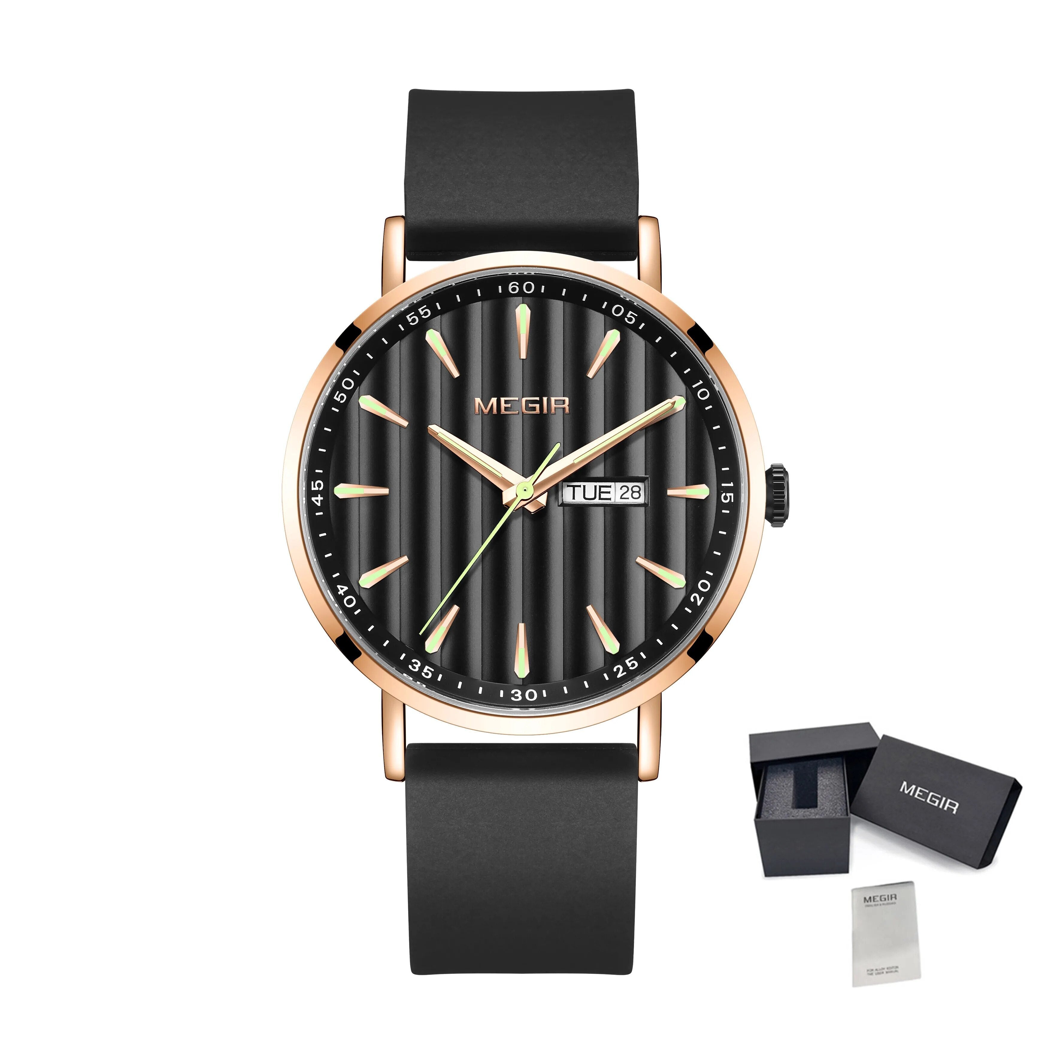 MEGIR Luxury Big Dial Mens Watch Fashion Quartz Casual Sport Wristwatch for Men Waterproof Week Date Display Clock Reloj Hombre 1081