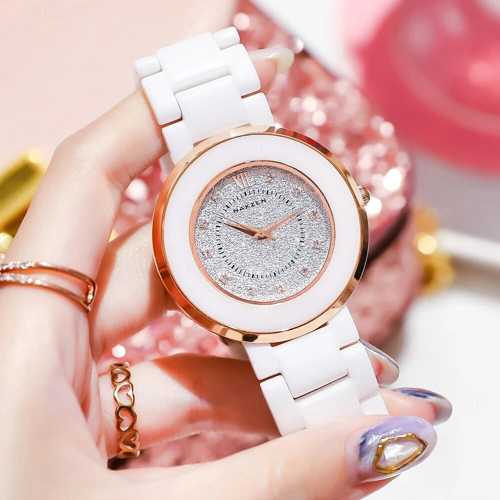 NAKZEN Women's Quartz Fashion Simple Ceramics Analogue Watch Ceramic Band 30M Waterproof Diamond Dress Watches relogio feminino 1017