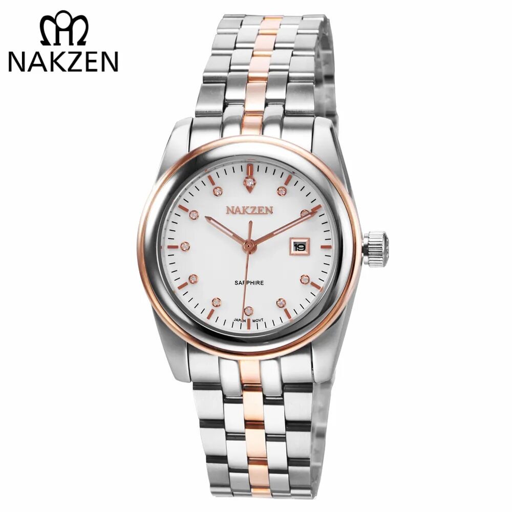 NAKZEN Womens Gold Luxury Quartz Diamond Watch Calendar Display Women Full Steel Wrist Watch Female Clock relogio masculino 6012