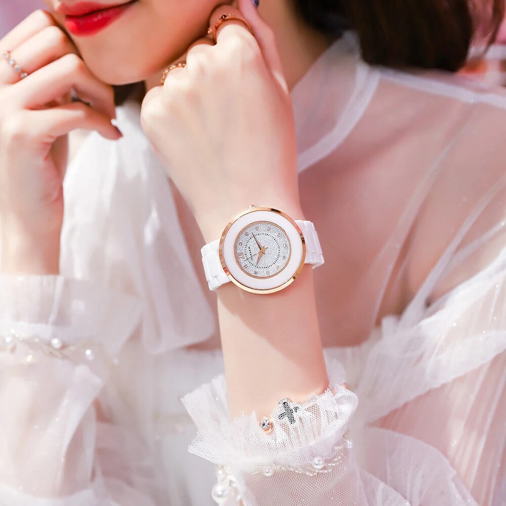NAKZEN Women's Quartz Fashion Simple Ceramics Analogue Watch Ceramic Band 30M Waterproof Diamond Dress Watches relogio feminino 1017