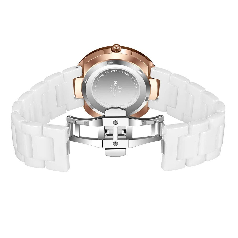 NAKZEN Women's Quartz Fashion Simple Ceramics Analogue Watch Ceramic Band 30M Waterproof Diamond Dress Watches relogio feminino 1017