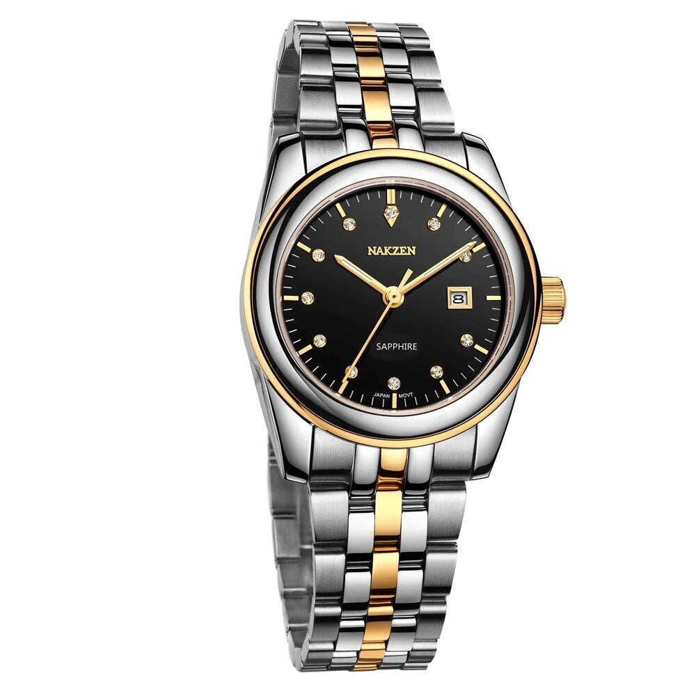 NAKZEN Womens Gold Luxury Quartz Diamond Watch Calendar Display Women Full Steel Wrist Watch Female Clock relogio masculino 6012