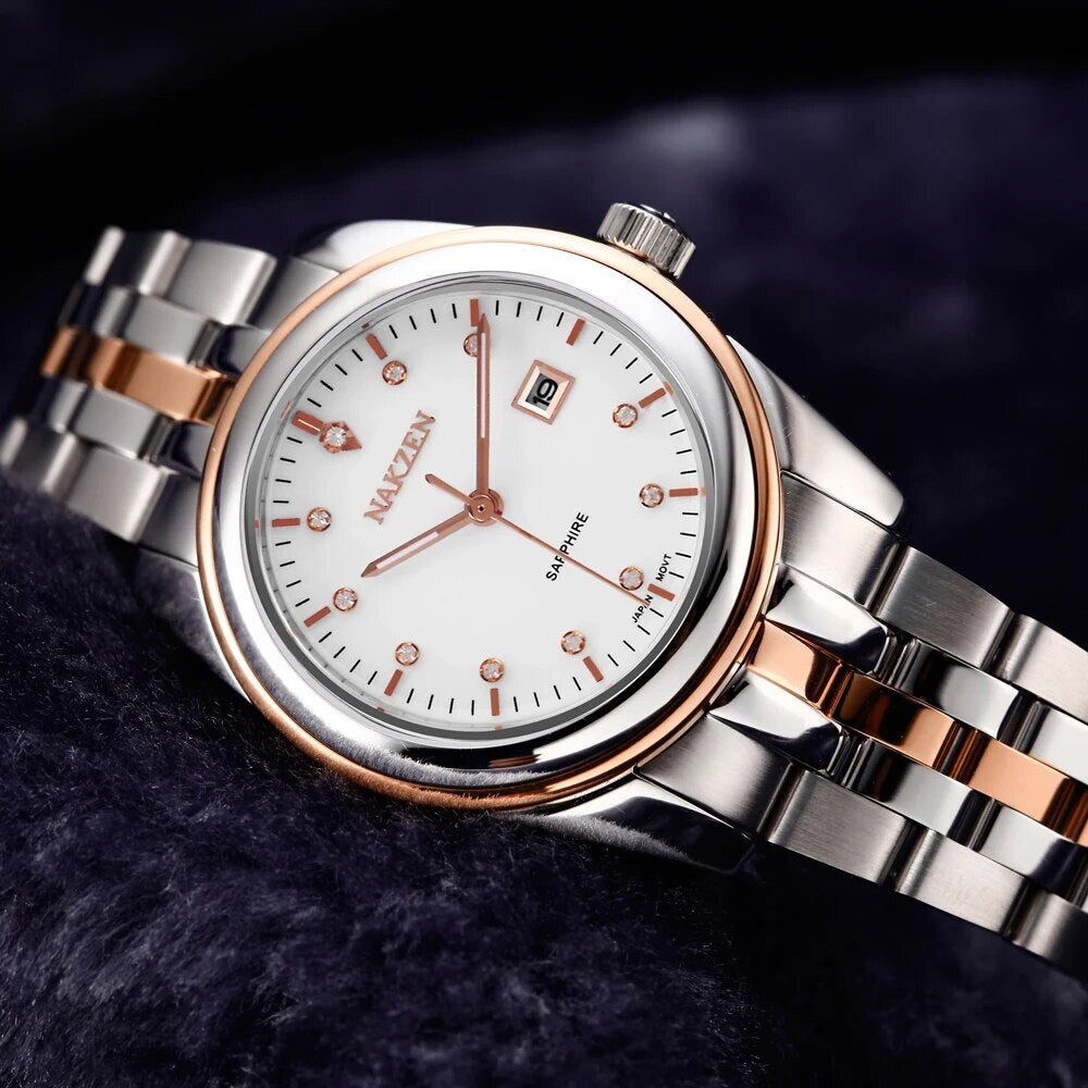 NAKZEN Womens Gold Luxury Quartz Diamond Watch Calendar Display Women Full Steel Wrist Watch Female Clock relogio masculino 6012