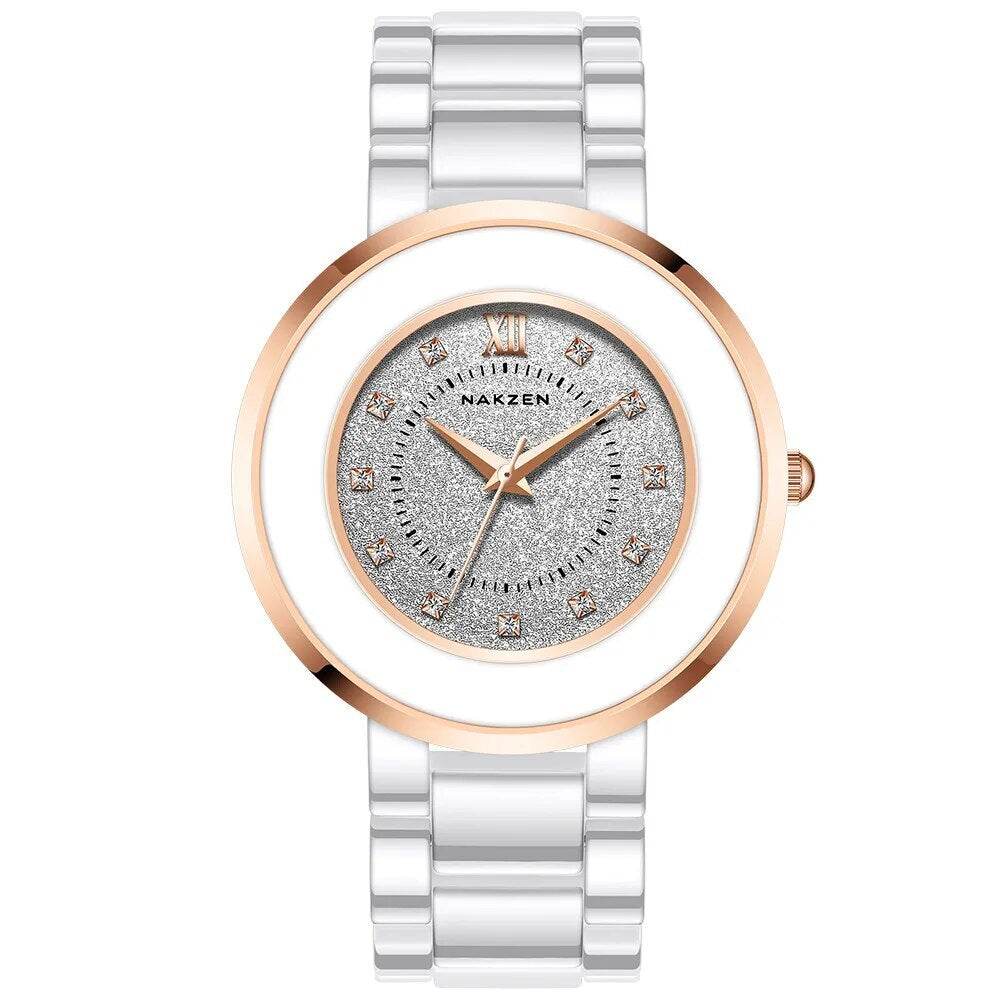 NAKZEN Women's Quartz Fashion Simple Ceramics Analogue Watch Ceramic Band 30M Waterproof Diamond Dress Watches relogio feminino 1017