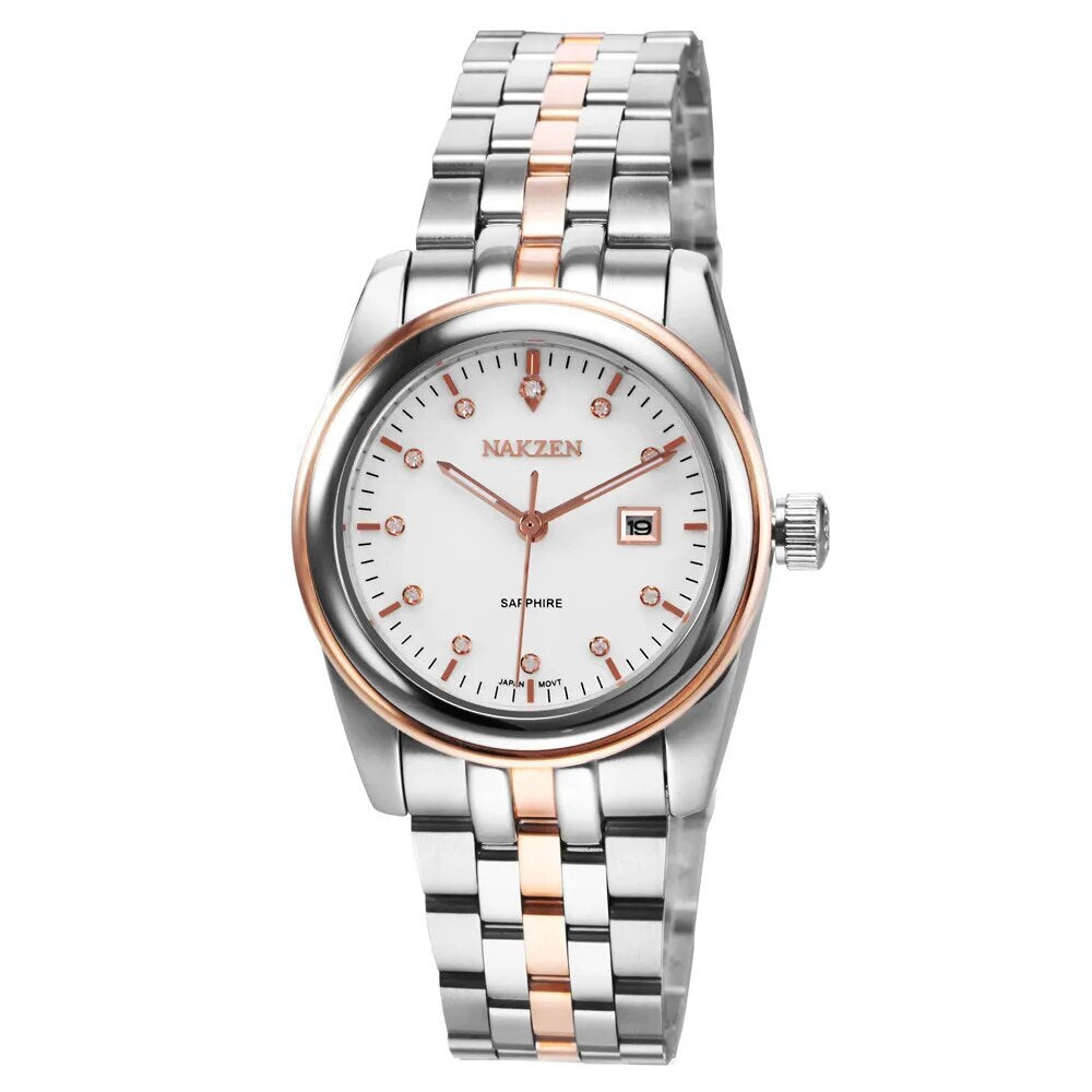 NAKZEN Womens Gold Luxury Quartz Diamond Watch Calendar Display Women Full Steel Wrist Watch Female Clock relogio masculino 6012