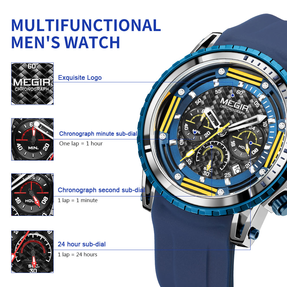 MEGIR Men's Sports Military Watches Fashion Luxury Quartz Wristwatch Silicone Strap Waterproof Chronograph Luminous Male Clock 2143