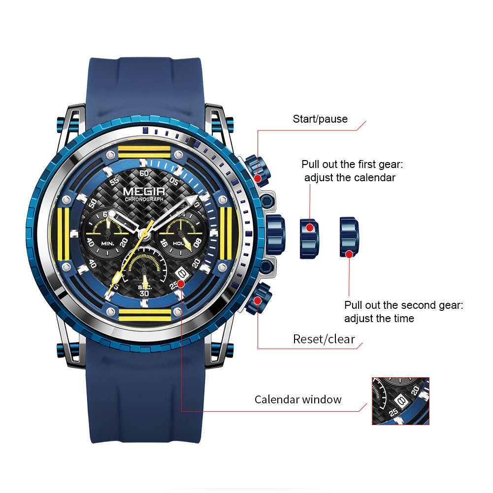 MEGIR Men's Sports Military Watches Fashion Luxury Quartz Wristwatch Silicone Strap Waterproof Chronograph Luminous Male Clock 2143