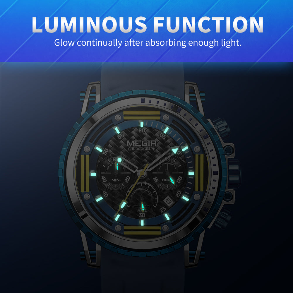 MEGIR Men's Sports Military Watches Fashion Luxury Quartz Wristwatch Silicone Strap Waterproof Chronograph Luminous Male Clock 2143