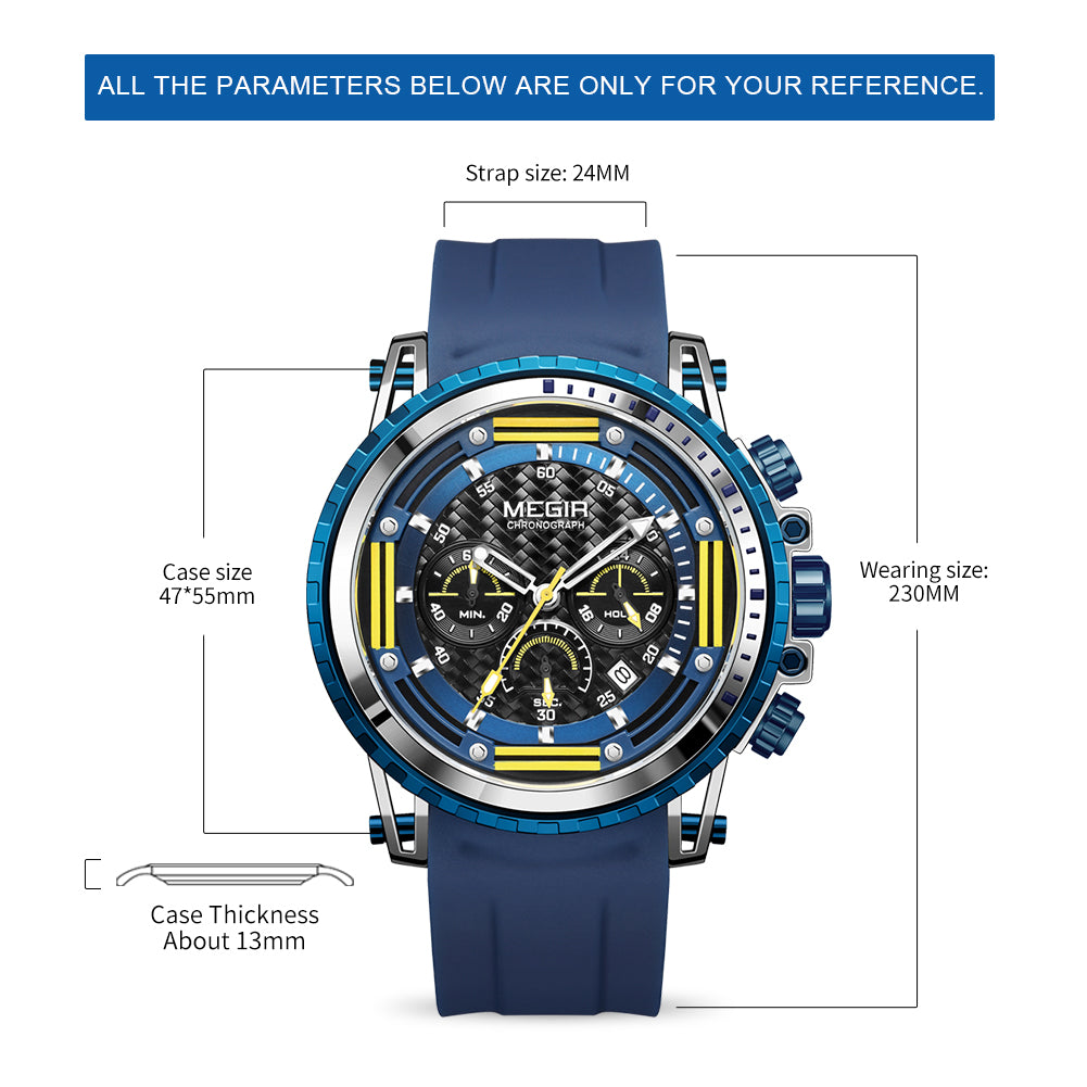 MEGIR Men's Sports Military Watches Fashion Luxury Quartz Wristwatch Silicone Strap Waterproof Chronograph Luminous Male Clock 2143