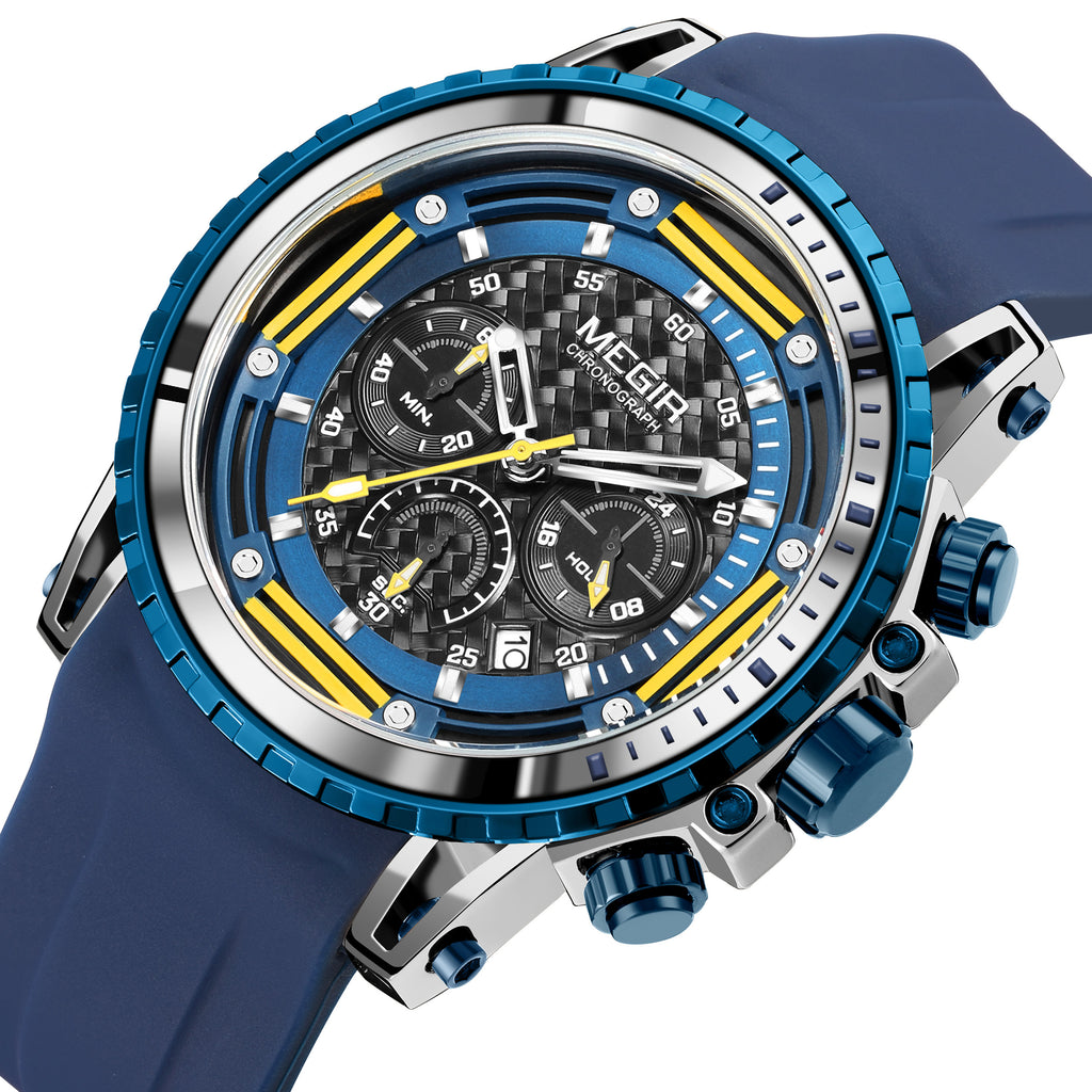 MEGIR Men's Sports Military Watches Fashion Luxury Quartz Wristwatch Silicone Strap Waterproof Chronograph Luminous Male Clock 2143