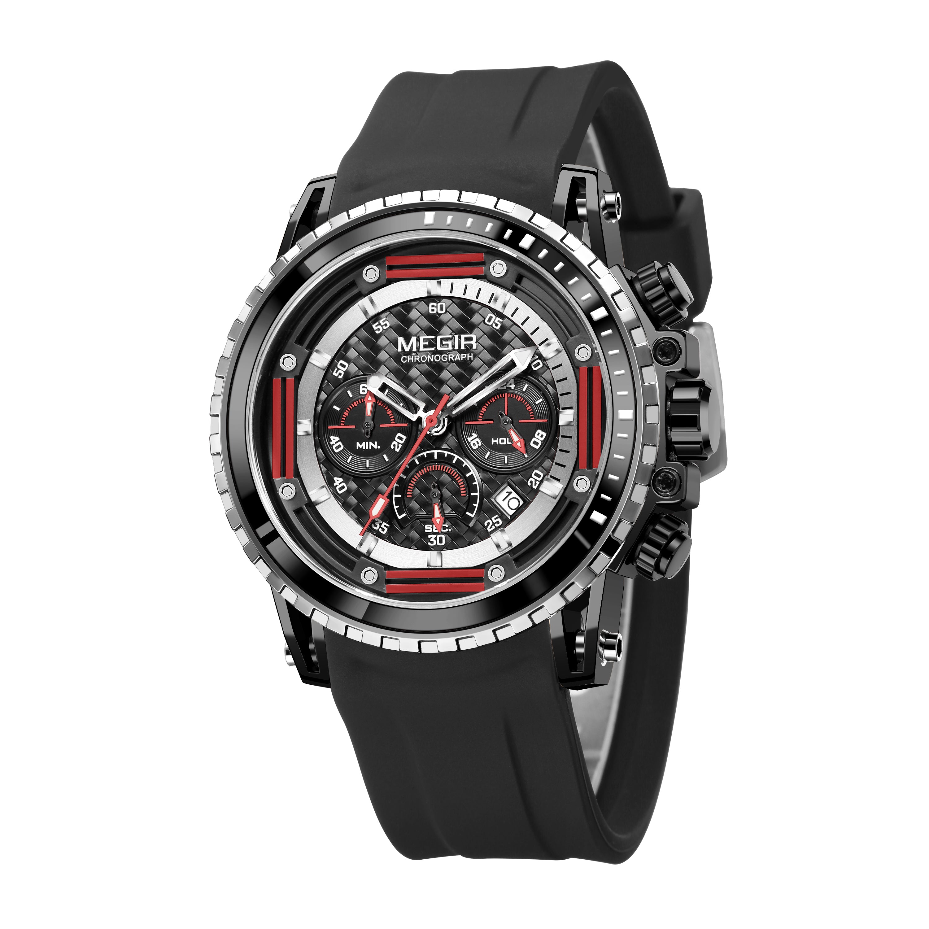 MEGIR Men's Sports Military Watches Fashion Luxury Quartz Wristwatch Silicone Strap Waterproof Chronograph Luminous Male Clock 2143
