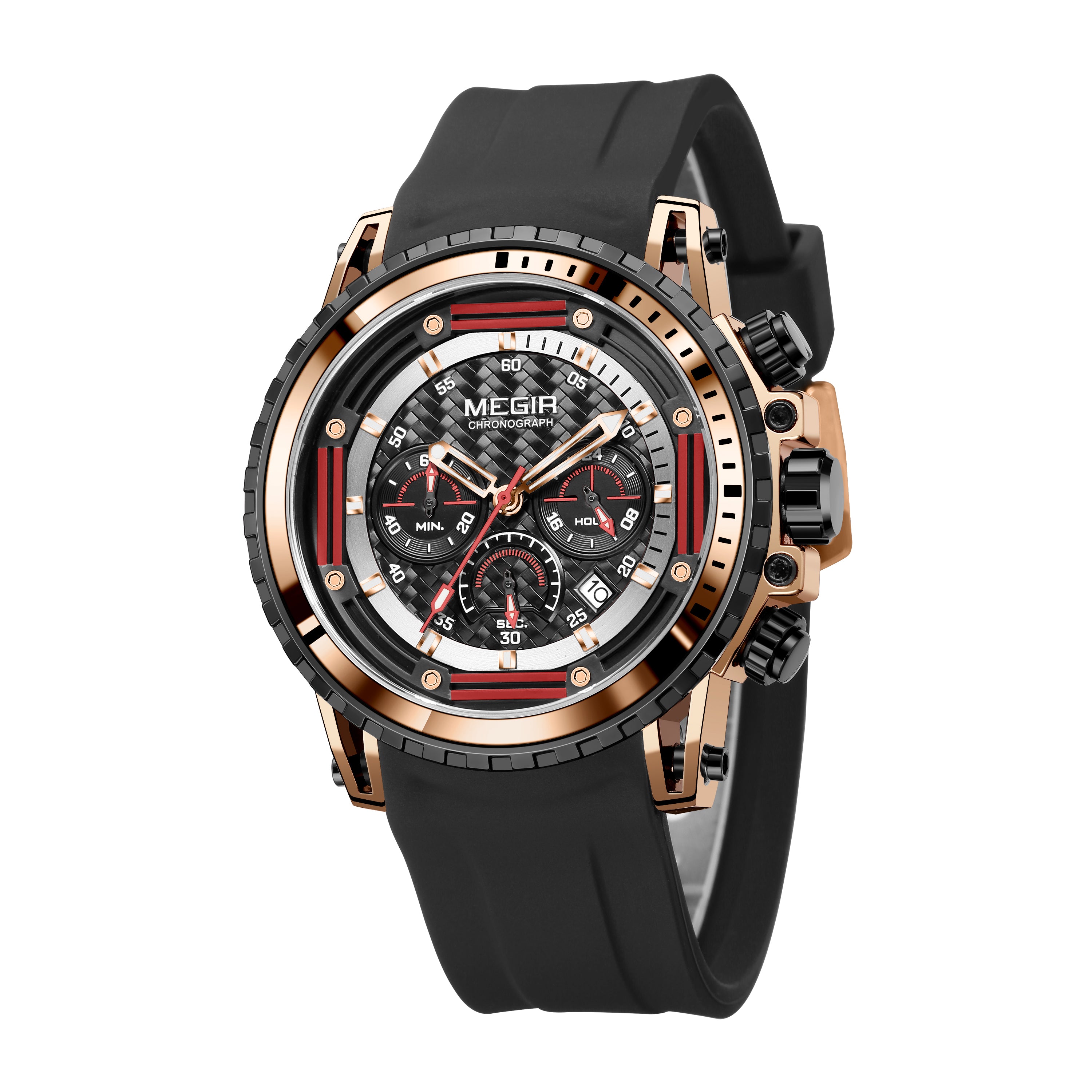 MEGIR Men's Sports Military Watches Fashion Luxury Quartz Wristwatch Silicone Strap Waterproof Chronograph Luminous Male Clock 2143