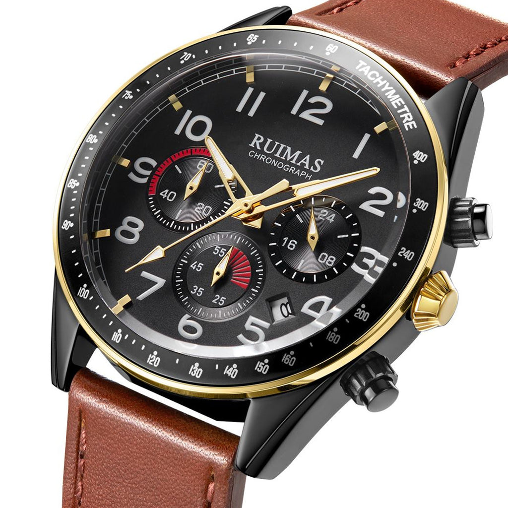 RUIMAS Luxury Brand Chronograph Watches for Men Fashion Leather Sports Military Wristwatch Luminous Clock Auto Date Reloj Hombre 574
