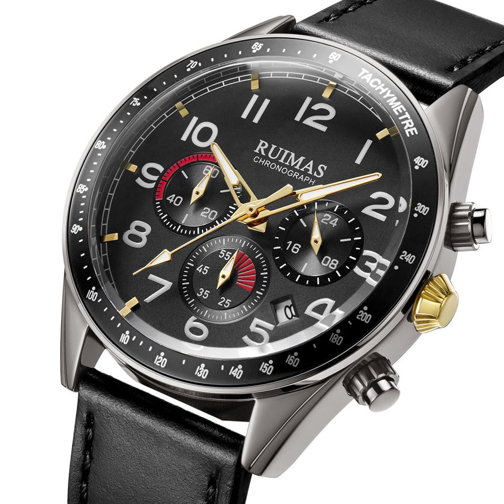 RUIMAS Luxury Brand Chronograph Watches for Men Fashion Leather Sports Military Wristwatch Luminous Clock Auto Date Reloj Hombre 574