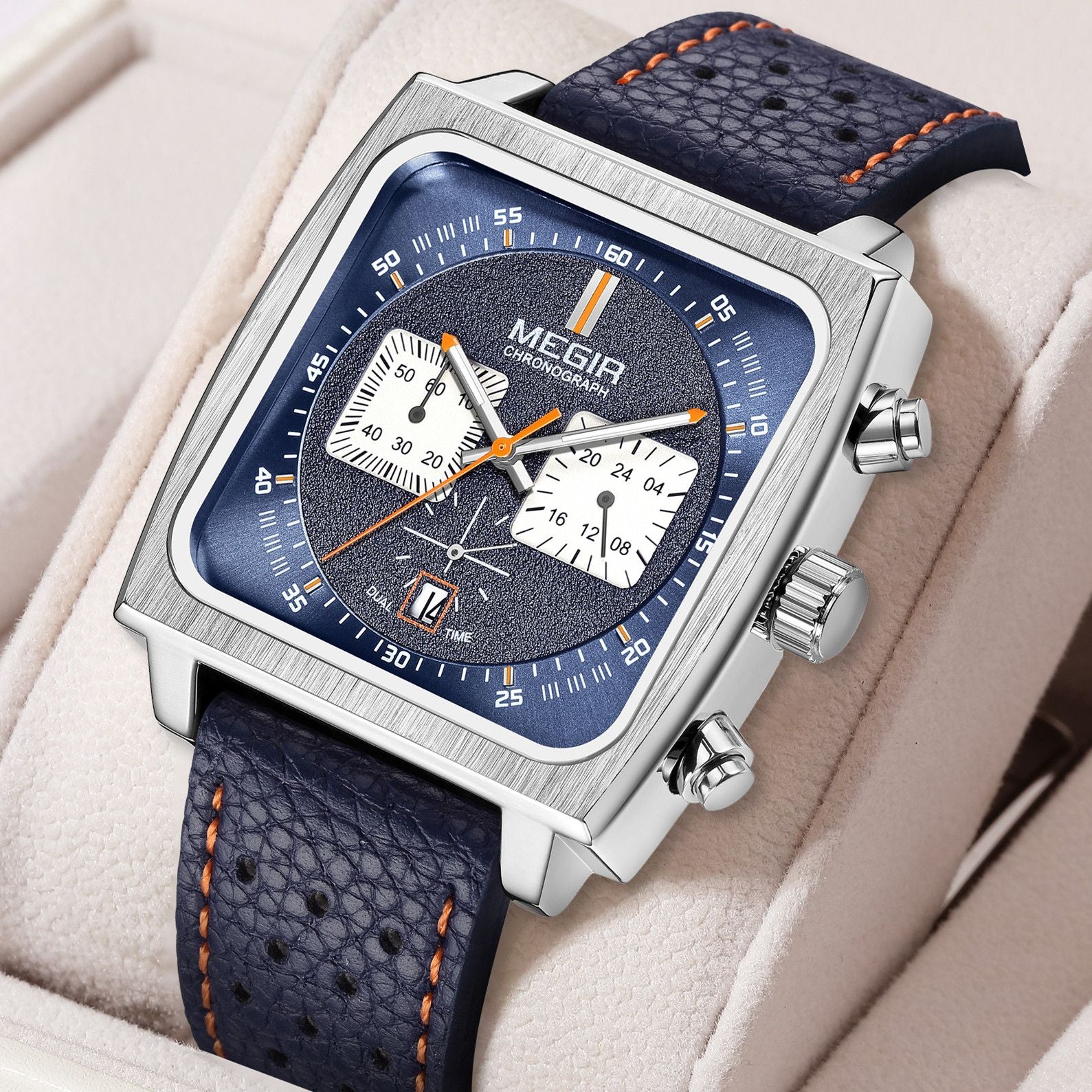 MEGIR Watches for Men Luxury Black Sports Casual Chronograph Waterproof Calendar Square Dial Wristwatches with Date Clock 2182