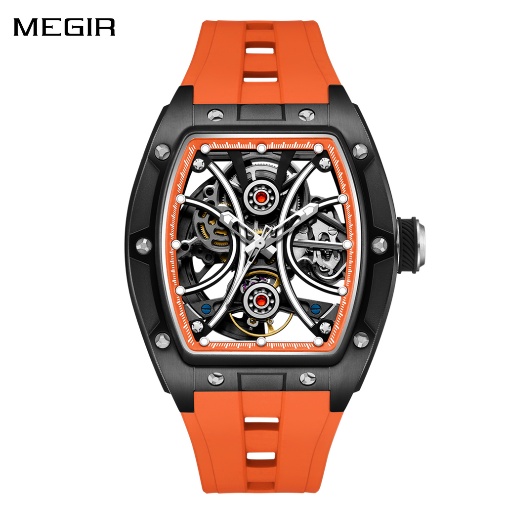 MEGIR Men's Sports Watch Fashion Automatic Mechanical Movement Watches Skeleton Luminous Waterproof Business Wristwatches 9198-4