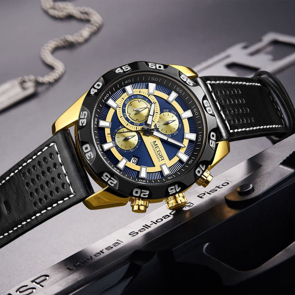 MEGIR Fashion Men's Watch Multifunctional Casual Sport Wristwatch Waterproof Luminous Male Quartz Chronograph Reloj Hombre 2096