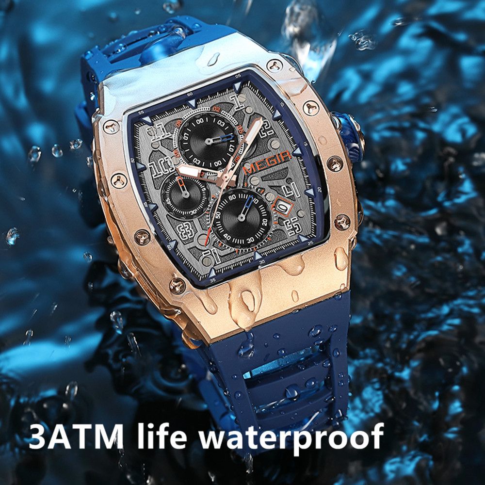 MEGIR Blue Luxury Sport Watch for Men Steel Case Waterproof Luminous Military Quartz Chronograph Auto Date Reloj Hombre 8411