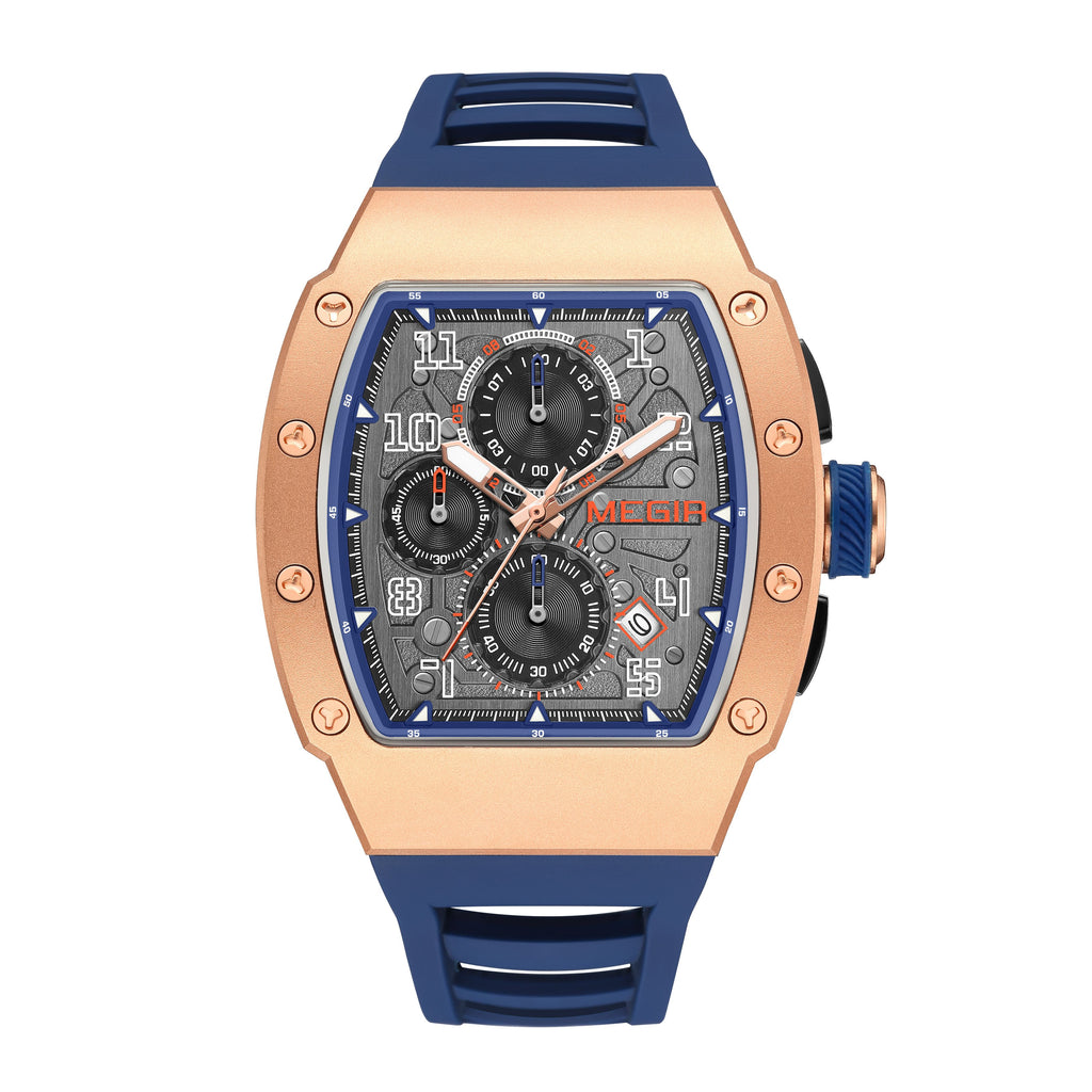 MEGIR Blue Luxury Sport Watch for Men Steel Case Waterproof Luminous Military Quartz Chronograph Auto Date Reloj Hombre 8411