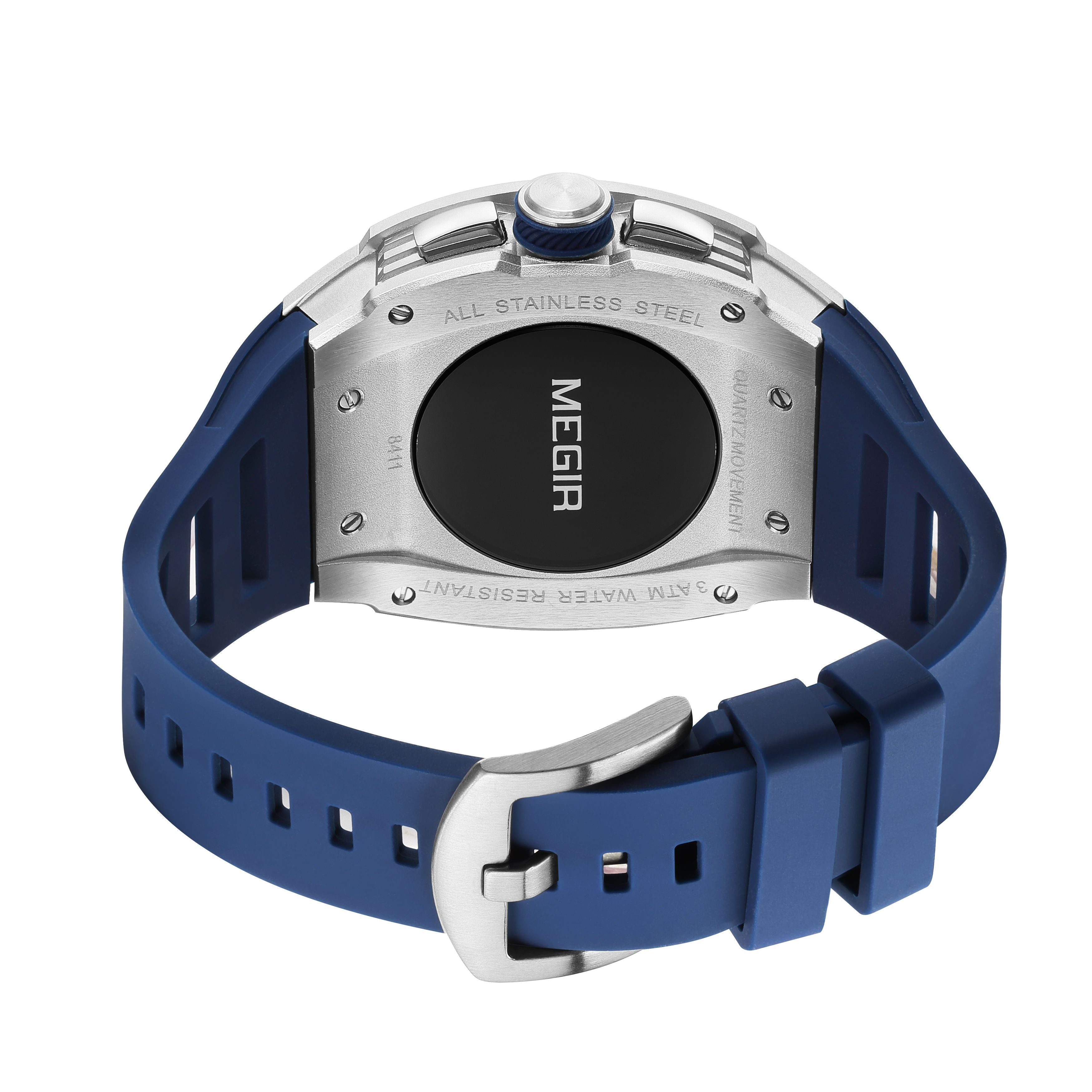 MEGIR Blue Luxury Sport Watch for Men Steel Case Waterproof Luminous Military Quartz Chronograph Auto Date Reloj Hombre 8411