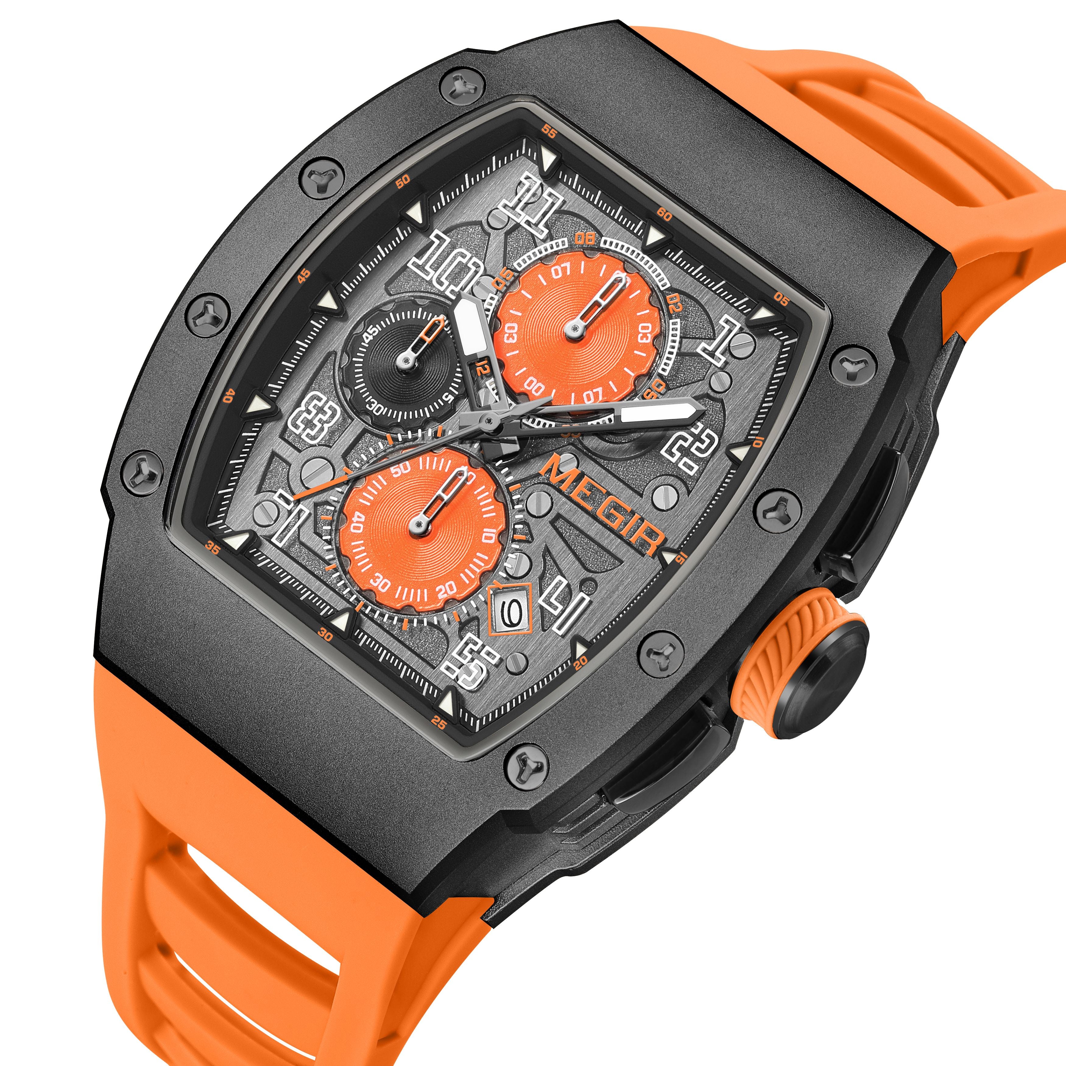 MEGIR Blue Luxury Sport Watch for Men Steel Case Waterproof Luminous Military Quartz Chronograph Auto Date Reloj Hombre 8411