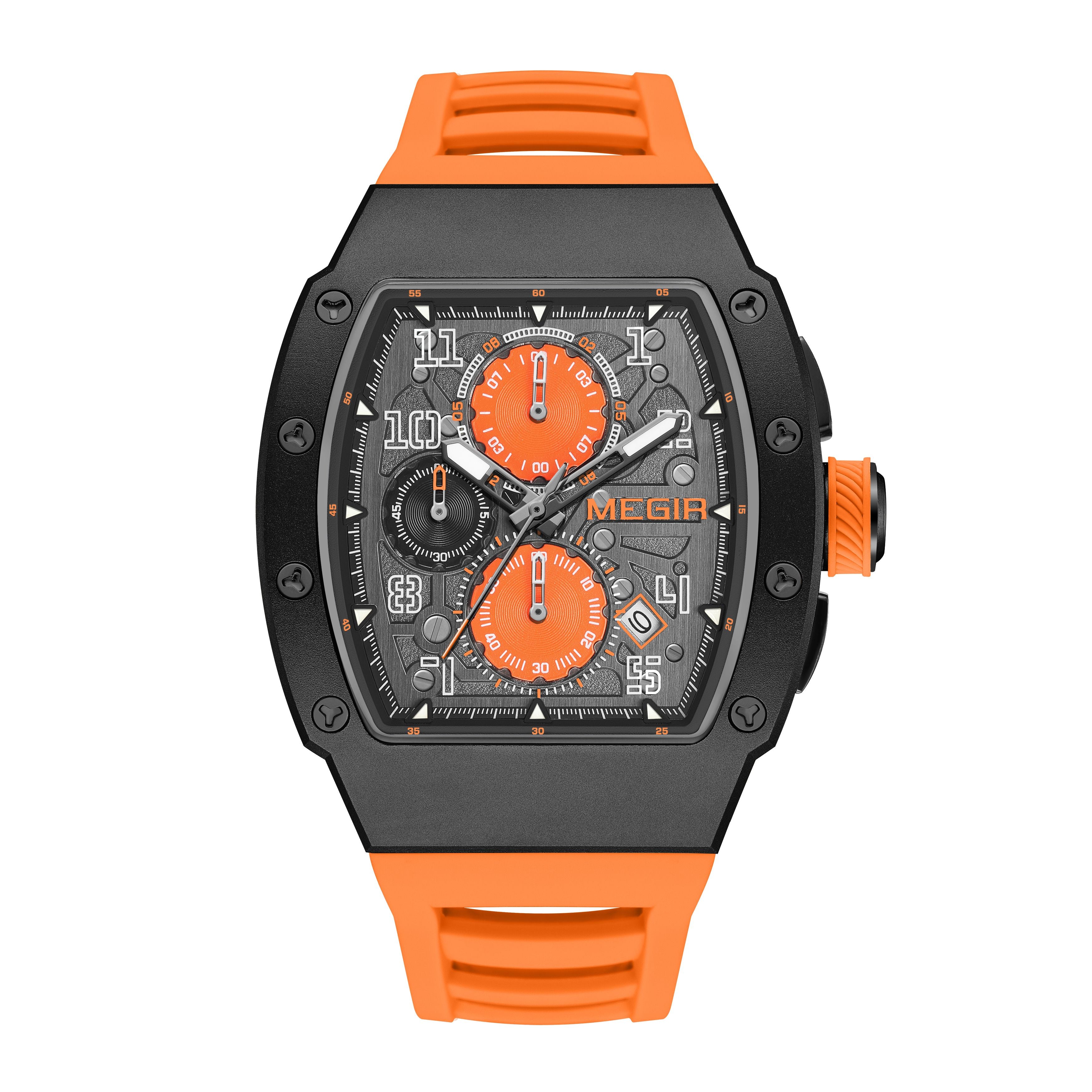 MEGIR Blue Luxury Sport Watch for Men Steel Case Waterproof Luminous Military Quartz Chronograph Auto Date Reloj Hombre 8411