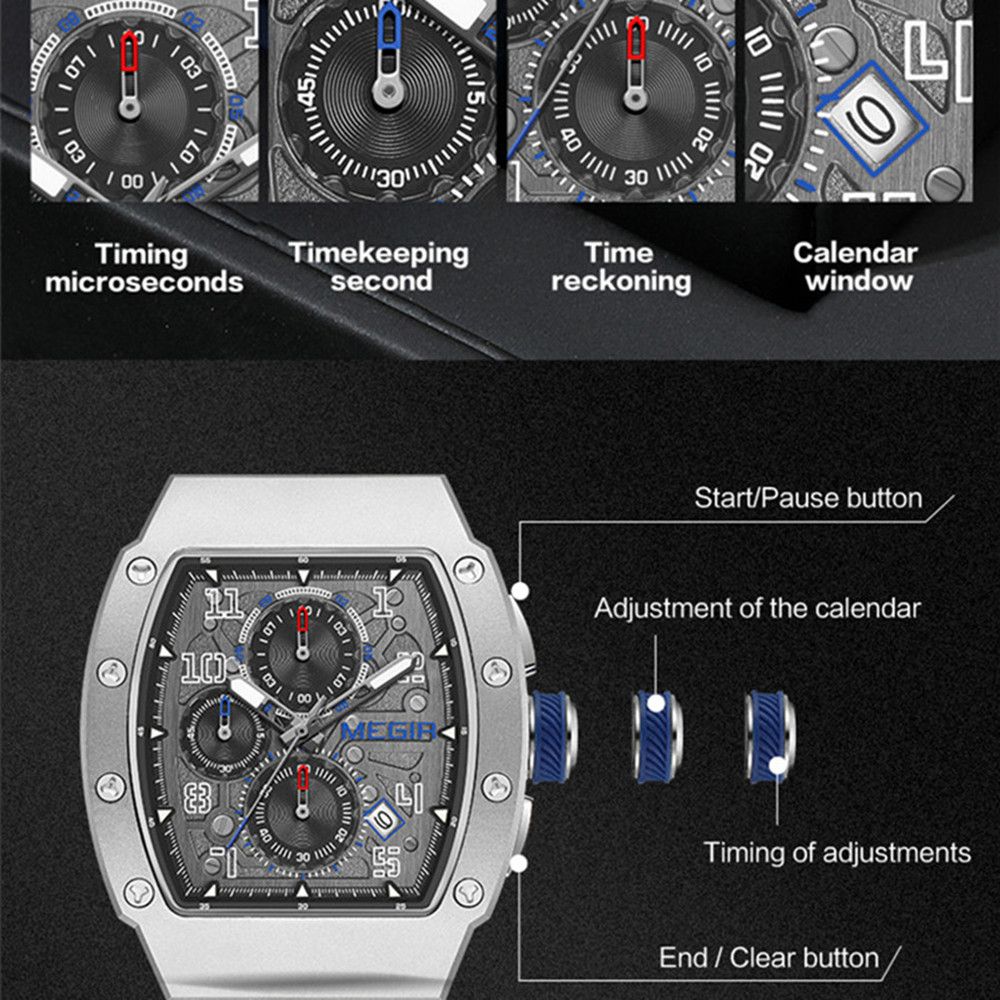 MEGIR Blue Luxury Sport Watch for Men Steel Case Waterproof Luminous Military Quartz Chronograph Auto Date Reloj Hombre 8411