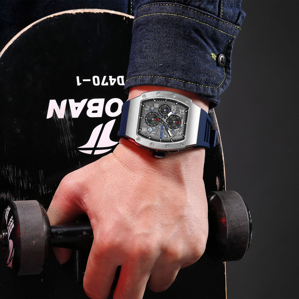 MEGIR Blue Luxury Sport Watch for Men Steel Case Waterproof Luminous Military Quartz Chronograph Auto Date Reloj Hombre 8411
