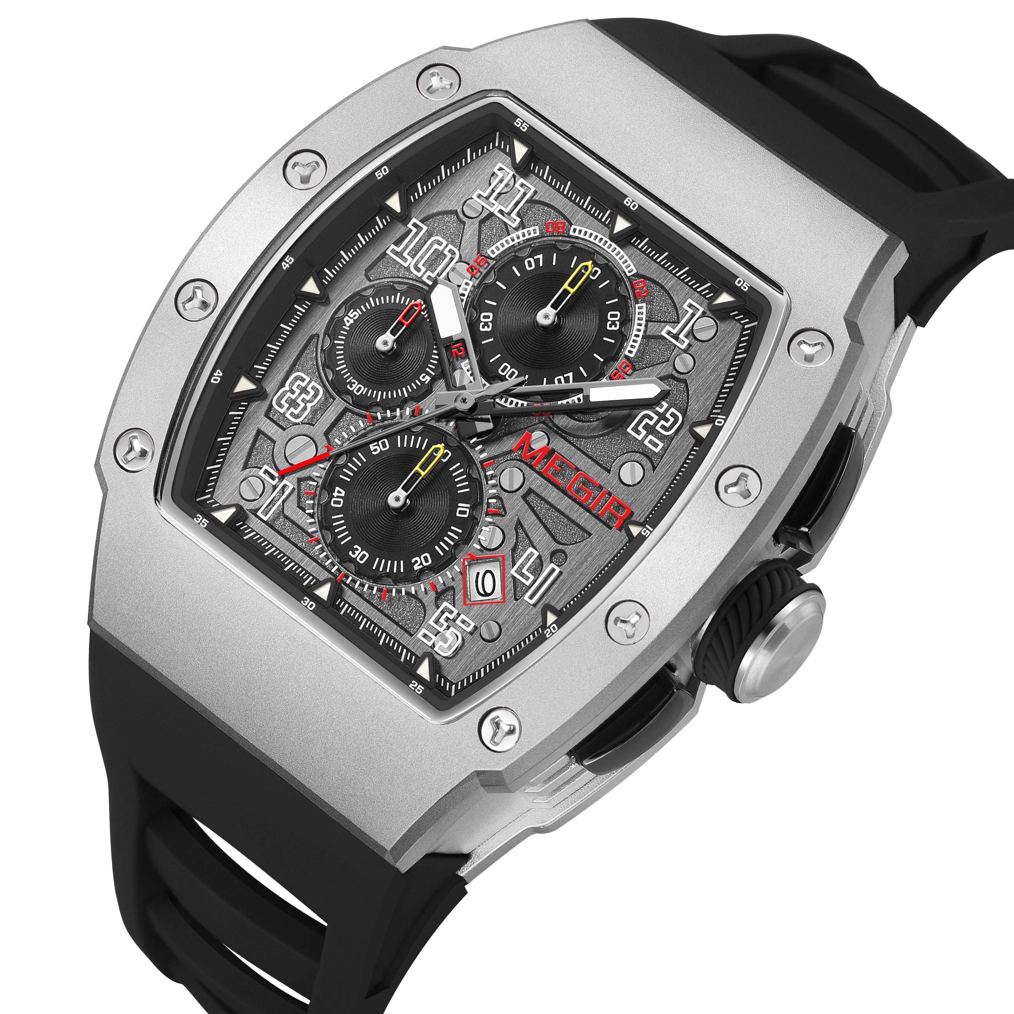 MEGIR Blue Luxury Sport Watch for Men Steel Case Waterproof Luminous Military Quartz Chronograph Auto Date Reloj Hombre 8411