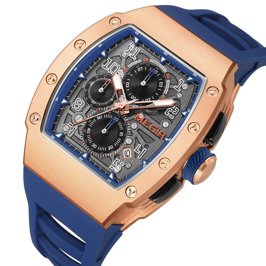 MEGIR Blue Luxury Sport Watch for Men Steel Case Waterproof Luminous Military Quartz Chronograph Auto Date Reloj Hombre 8411