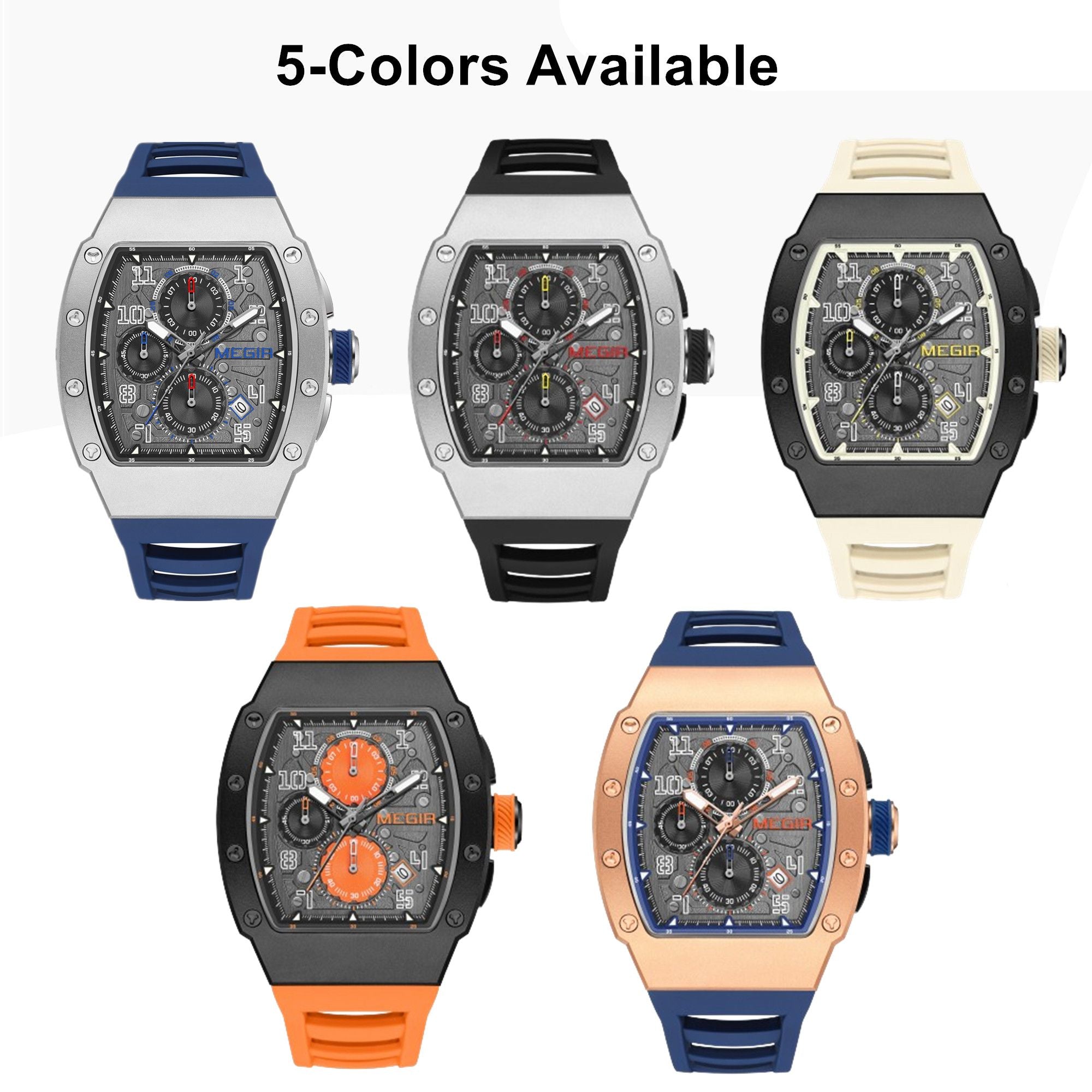 MEGIR Blue Luxury Sport Watch for Men Steel Case Waterproof Luminous Military Quartz Chronograph Auto Date Reloj Hombre 8411