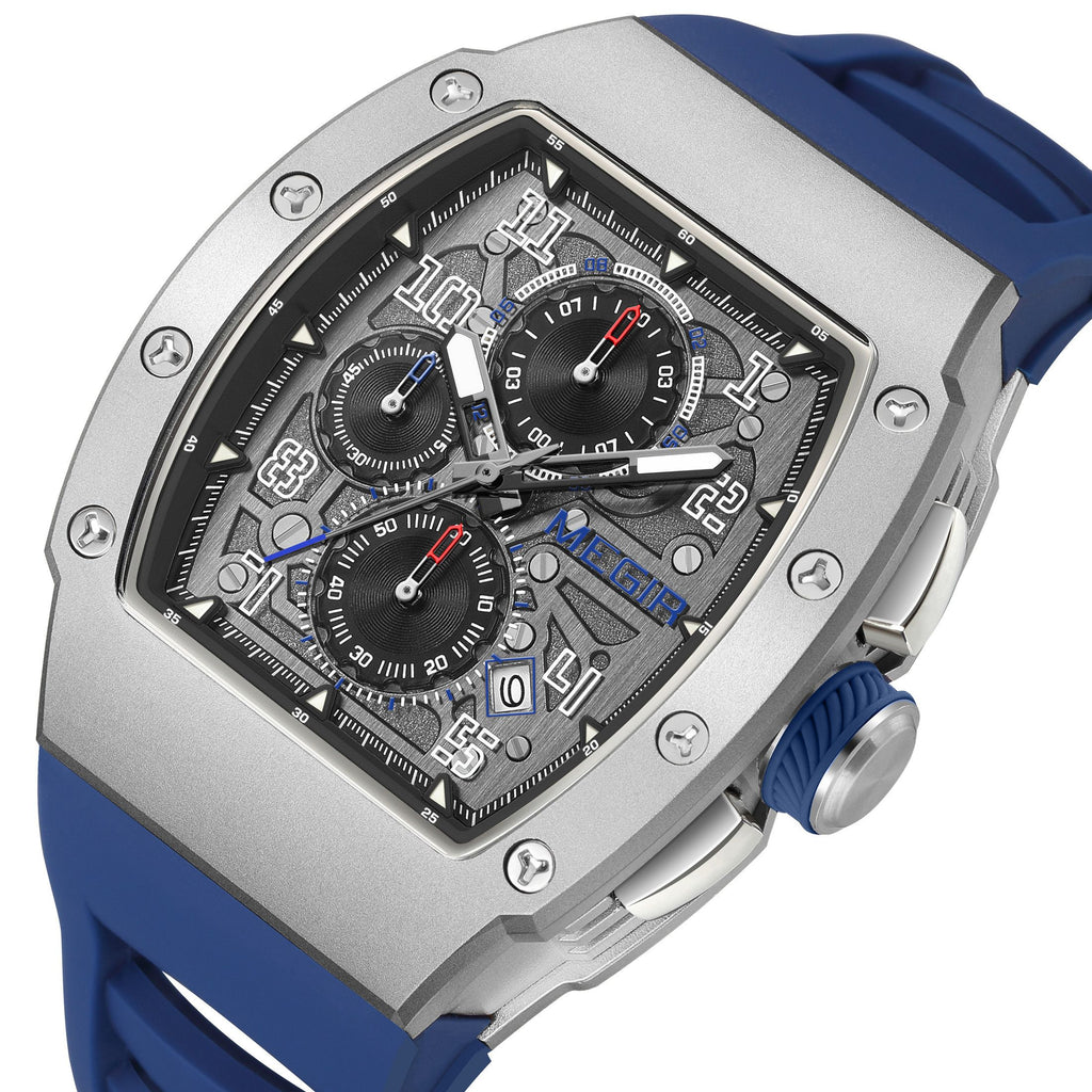 MEGIR Blue Luxury Sport Watch for Men Steel Case Waterproof Luminous Military Quartz Chronograph Auto Date Reloj Hombre 8411