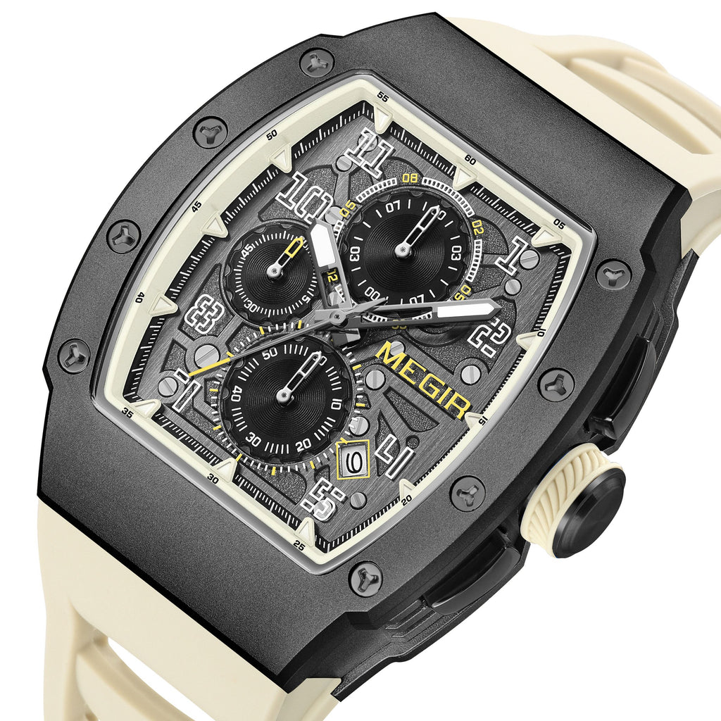 MEGIR Blue Luxury Sport Watch for Men Steel Case Waterproof Luminous Military Quartz Chronograph Auto Date Reloj Hombre 8411