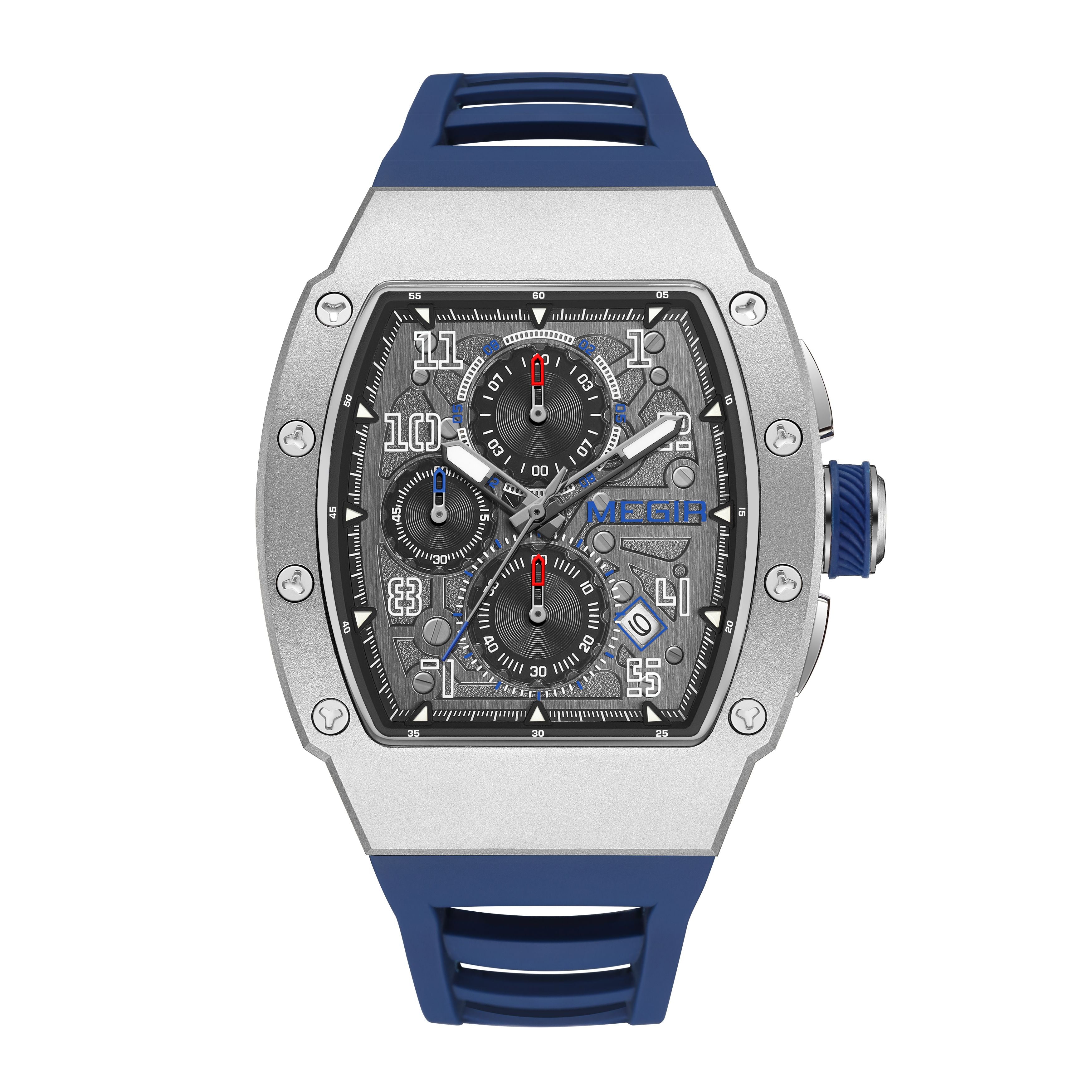 MEGIR Blue Luxury Sport Watch for Men Steel Case Waterproof Luminous Military Quartz Chronograph Auto Date Reloj Hombre 8411