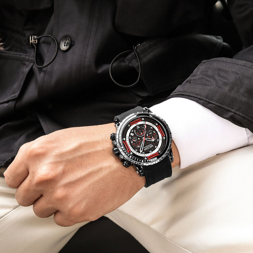 MEGIR Men's Sports Military Watches Fashion Luxury Quartz Wristwatch Silicone Strap Waterproof Chronograph Luminous Male Clock 2143