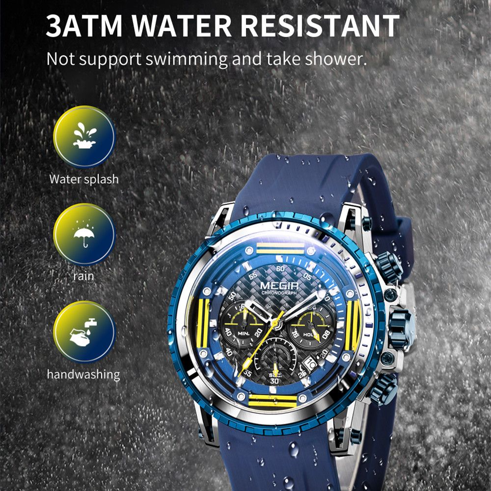 MEGIR Men's Sports Military Watches Fashion Luxury Quartz Wristwatch Silicone Strap Waterproof Chronograph Luminous Male Clock 2143