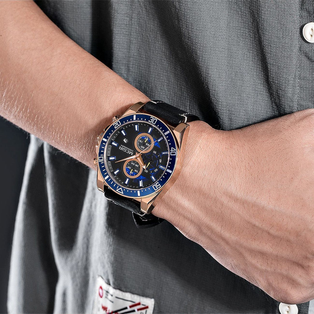 MEGIR Fashion Watches for Men Leather Strap Sport Military Wristwatch Man Quartz Watch Waterproof Chronograph with Calendar 2132